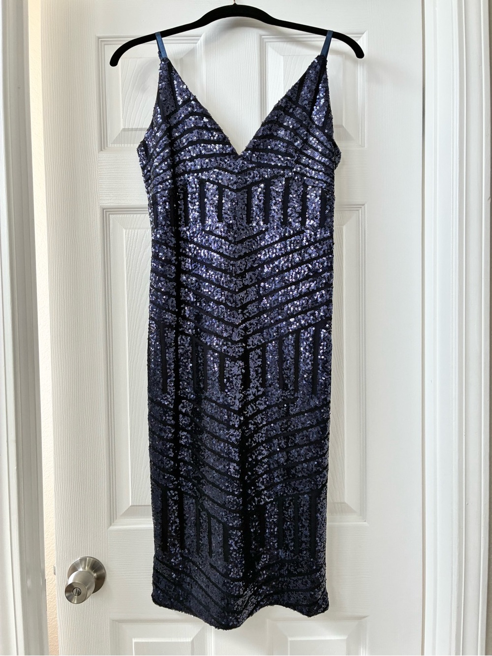 SHEIN Navy Sequin V‑Neck Midi Dress